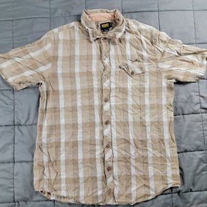 ONeill Premium Series Mens Large Beige Button Shirt Plaid Short Sleeve Casual